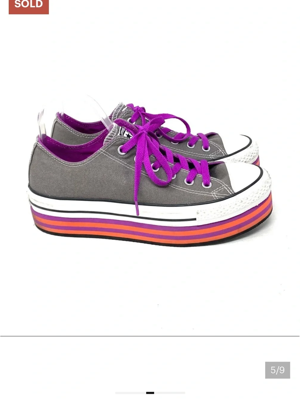 Converse Gray Canvas Platform Sneakers with Purple Accents - Picture 5 of 9